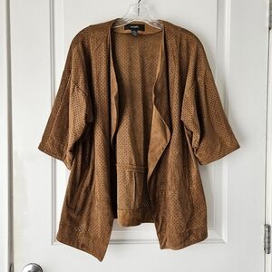 Alfani Faux Suede Draped Perforated Open Front Jacket Duster